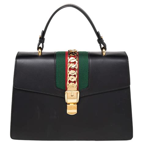 gucci sylvie medium black|GUCCI Calfskin Medium Sylvie Top Handle Bag Black.